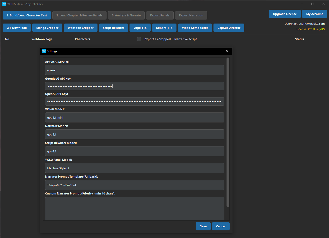 Screenshot: Settings panel overview