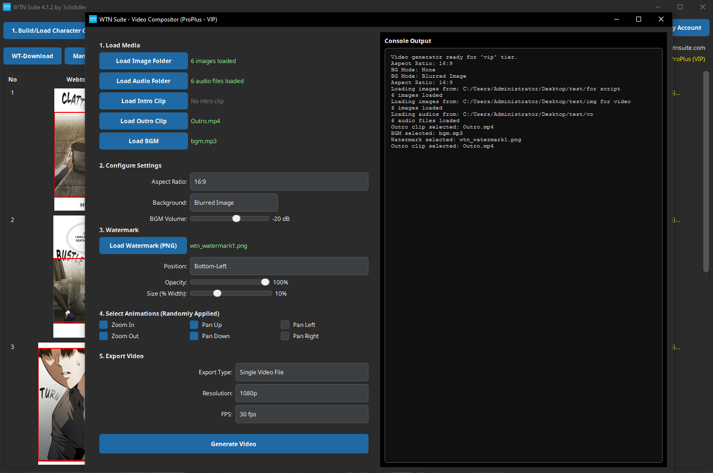 Screenshot: Video Compositor with settings configured